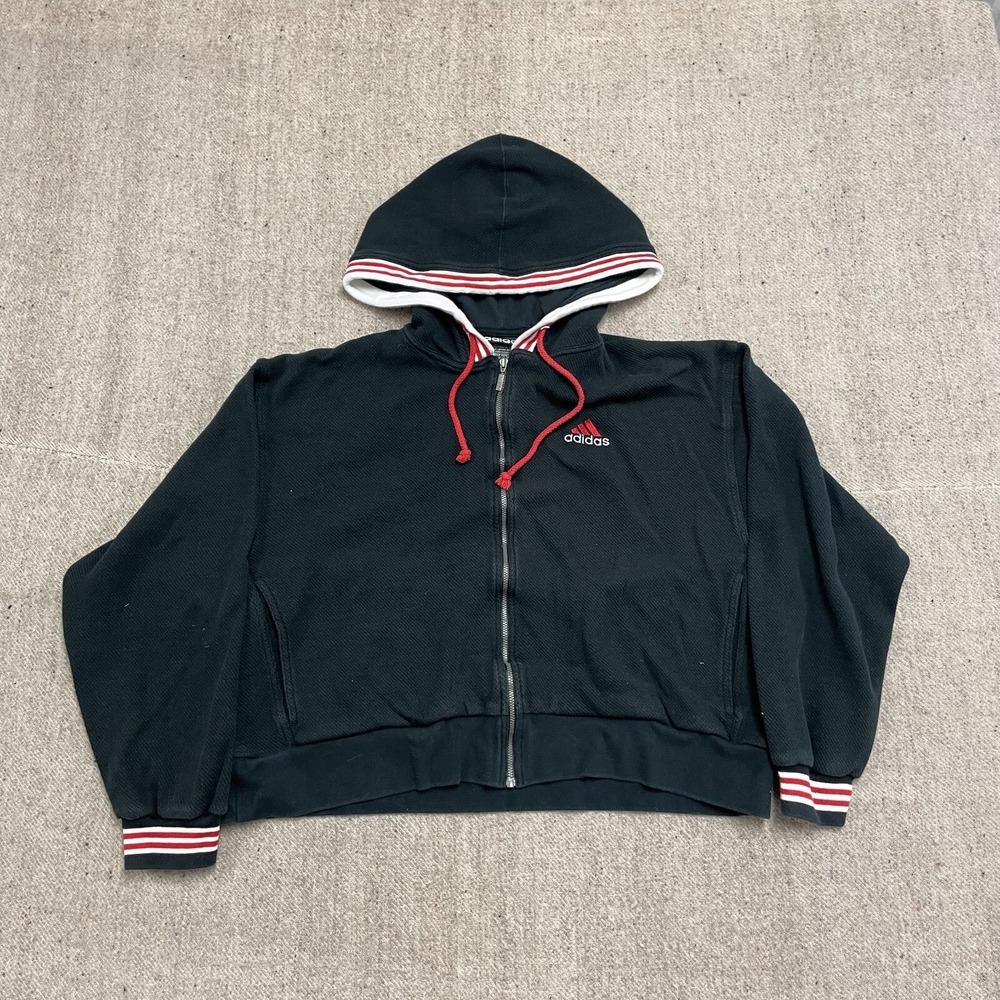 Vintage‎ Cropped Zip Up Hoodie Men XL Black 1990s Adidas